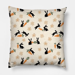 Black Rabbits Playing with Carrots Pillow