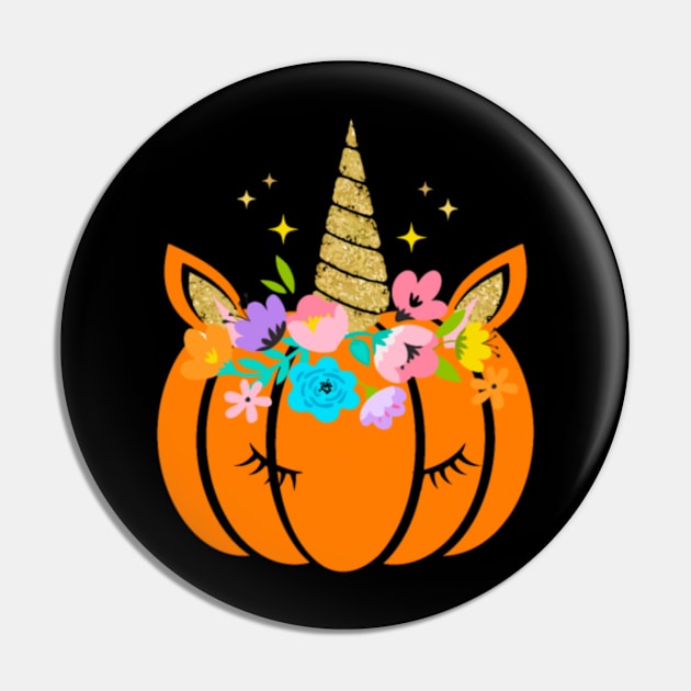 Funny Unicorn Pumpkin Halloween T-shirt Tee Gift Pin by Nulian Sanchez