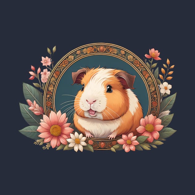 Lovely Guinea Pig Surrounded By Ornate Floral Frame by Pet And Petal