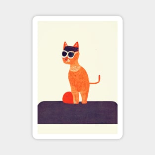 Friedrichshain Cat Retro Poster Vintage Art Cat Wall Orange Ball Illustration Magnet