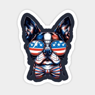 Boston Terrier Dog Sunglasses American Flag 4th of July Magnet