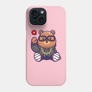 Cute Cool Bear Waving Hand And Wearing Hoodie Cartoon Phone Case