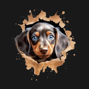 Cute Adorable Dachshund Puppy Breaking Through Wall T-Shirt