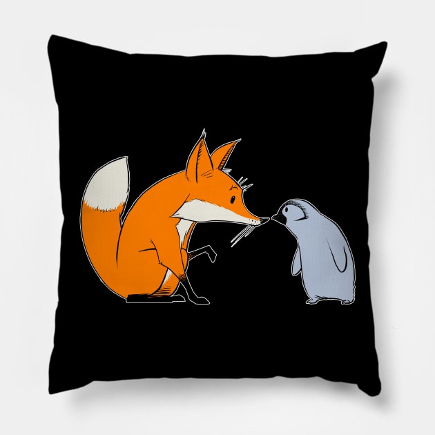 Fox and Baby Penguin Pillow by robotsinlove