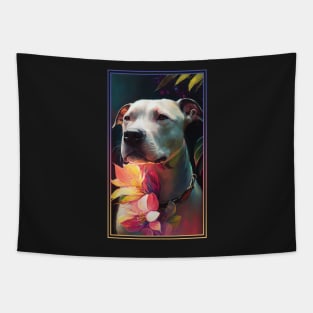 American Staffordshire Terrier Pitbull Vibrant Tropical Flower Tall Digital Oil Painting Portrait  7 Tapestry