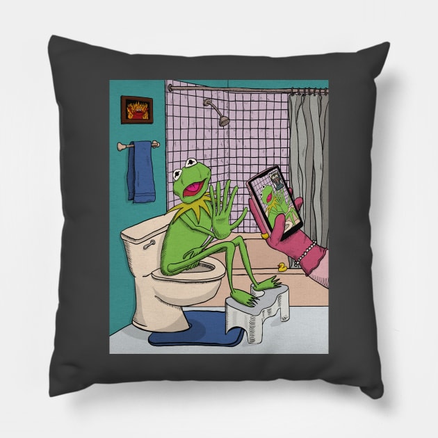 Kermit In The Bathroom Pillow by EBDrawls