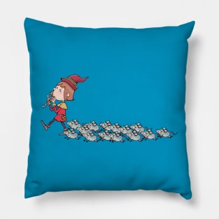 boy plays the magic flute and the mice that follow him Pillow