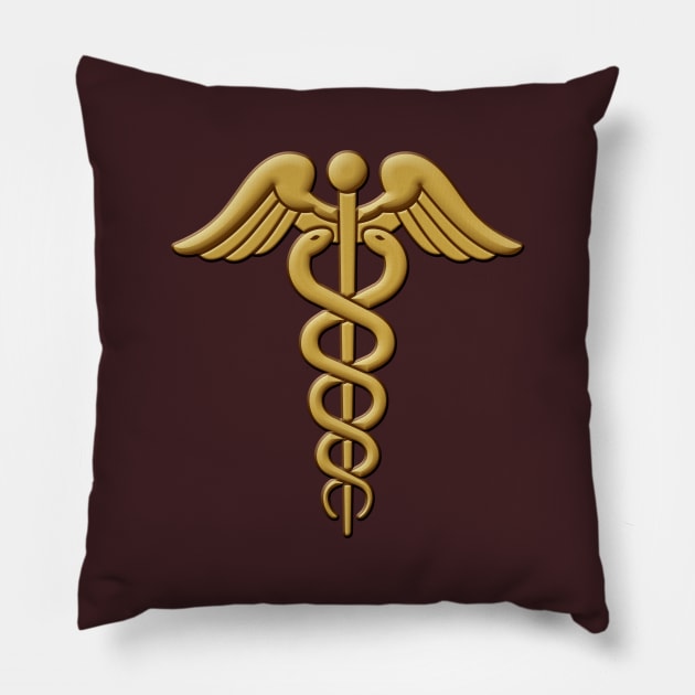 Golden Double Snake Caduceus Pillow by sifis