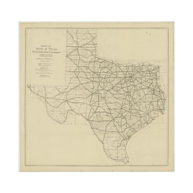 Vintage Texas Highway Map (1919) by Bravuramedia