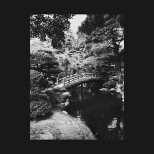 Black and White Shot of Small Bridge in Japanese Garden T-Shirt