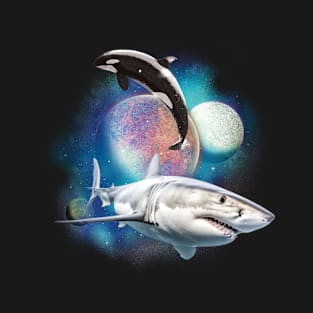 Shark and Orca in Space T-Shirt