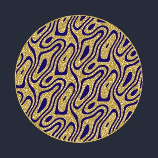 Silhouette Circle Abstract Ripple Navy Gold Fleck Background T-Shirt