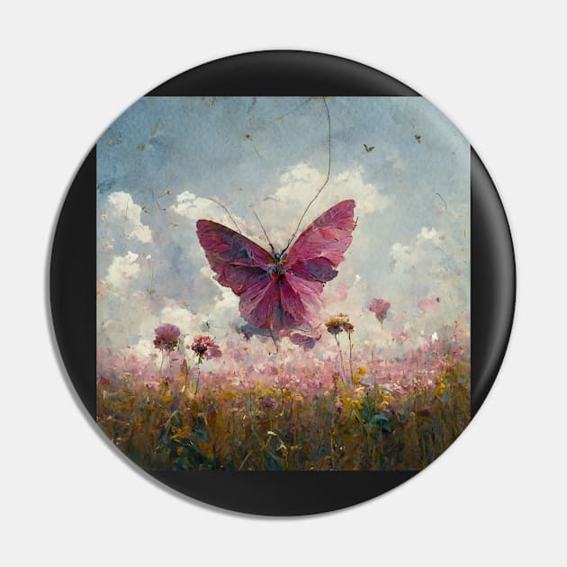 Pink Butterfly  in The Flower Field Pin by DarkAgeArt