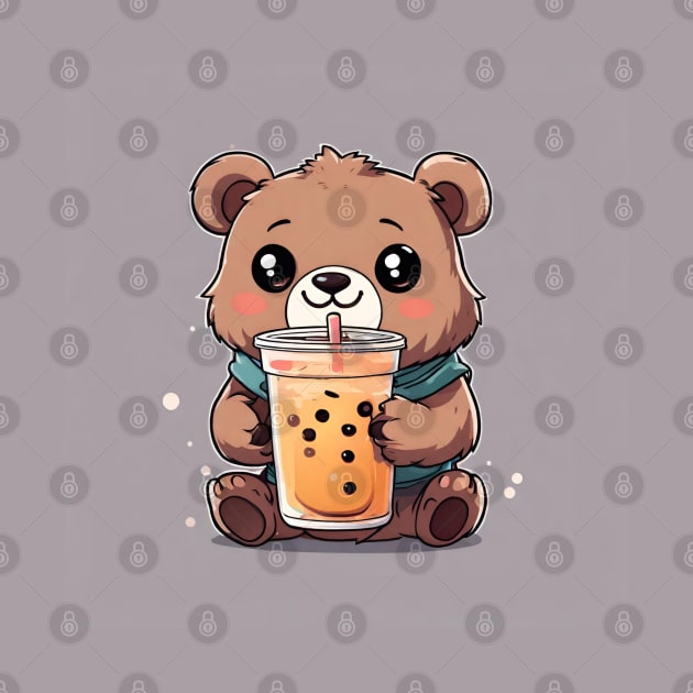 Cute Brown Teddy Bear Drinking Boba Tea by vwagenet