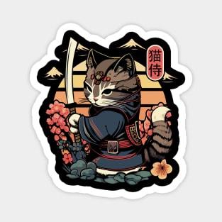 Samurai Cat Tattoo, Kawaii Ninja Cat Magnet