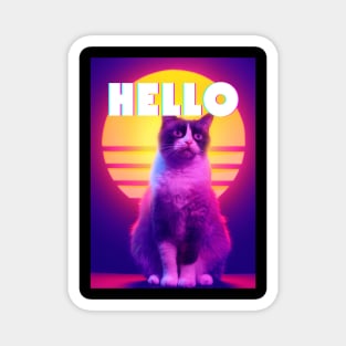 Hello Synthwave Retro Cat Magnet