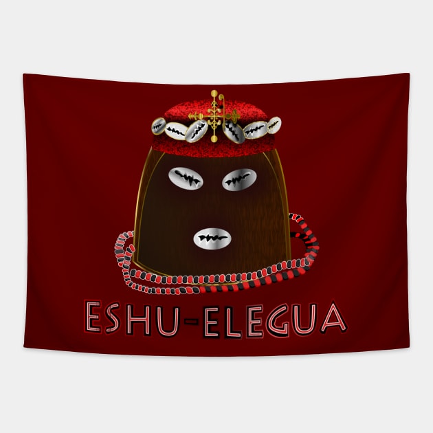 Cowry Crowned Obi Orisha Eshu Elegua with Necklace Tapestry by geodesyn