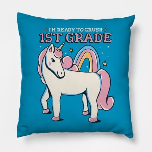 Ready to Crush 1st Grade Cute Unicorn Back to School First Grade Pillow