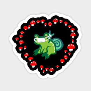 Red Mushroom Heart with Frog and Snail "Masked Goblincore Snuggles" Magnet