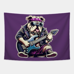 Bulldog Playing Guitar Tapestry