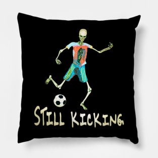 Skeletal Striker: Unleash the Action with our Bone-Chilling Soccer Player Graphic! Kick Into the Extraordinary with this Spine-Tingling Design Pillow