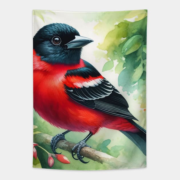 Colorful Crimson-Backed Tanager - Watercolor Bird Tapestry by Aquarelle Impressions