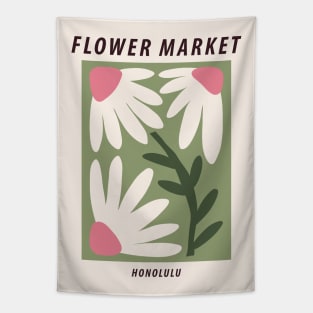 Flower market, Honolulu, Cute green art print, Exhibition, Aesthetic poster, Botanical Tapestry