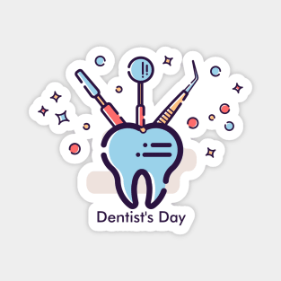 Dentist’s Day, tooth and dental tools Magnet