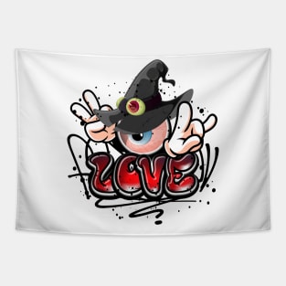 Christian Love Witch Graffiti Street Art Style Tapestry