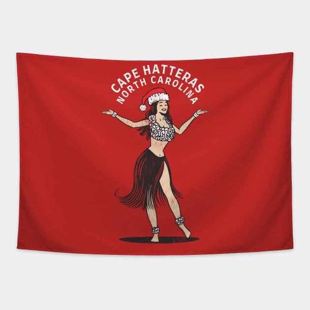 Cape Hatteras, NC Christmas Vacationing Holiday Hula Girl Tapestry by Contentarama