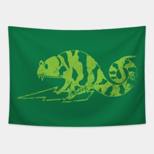 Distressed Chameleon logo - lime green Tapestry