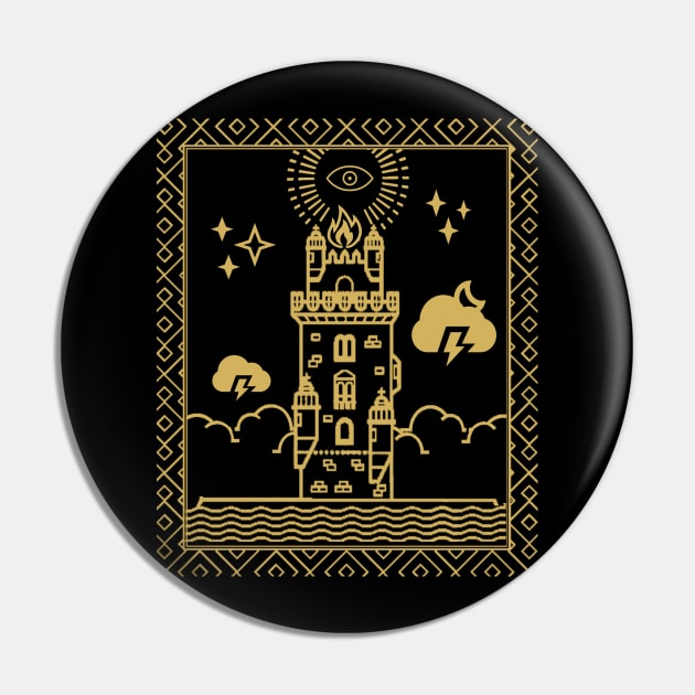 Tarot Card - The Tower - Gold Pin by ballhard