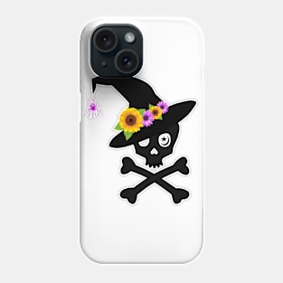 Witch Hat and flowers skull and cross bones Phone Case