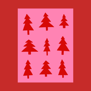 Christmas Tree Pattern in Red and Hot Pink T-Shirt