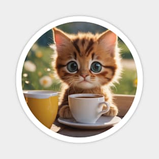 Cute Kitten With Coffee Cup Magnet