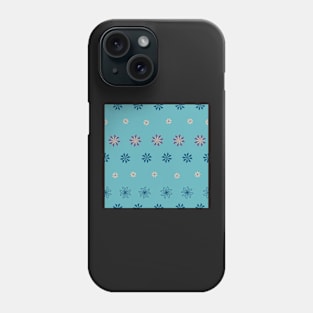 Stripes of geometric flowers on teal background Phone Case