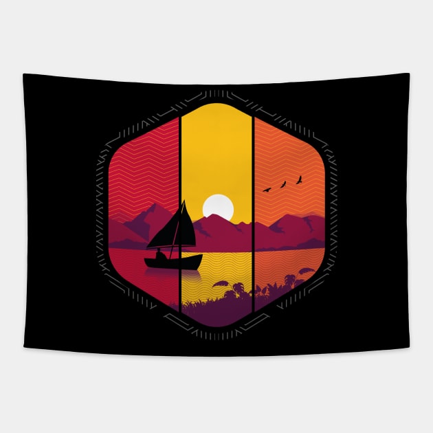 The sunset of adventure, t-shirt colored fire and freedom Tapestry by Voltcanas