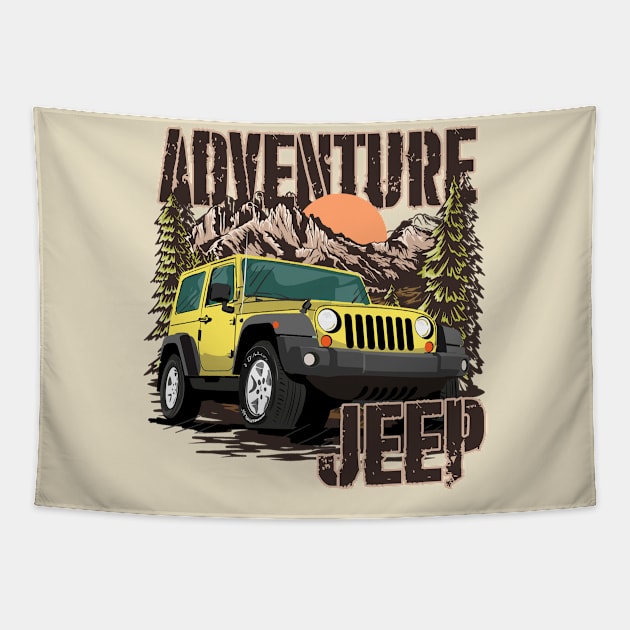 Retro Jeep Adventure Tapestry by Leopards