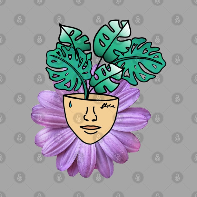 Surreal Monstera and Purple Petal Person by Tenpmcreations