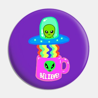 Alien Abducting Cup of Coffee Pin