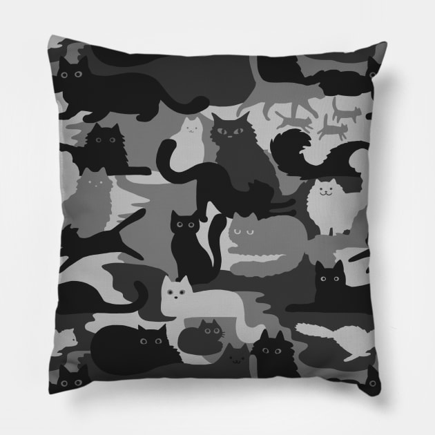 Grey Cats Camouflage Pattern | Gray Camo Cats Pillow by Coffee Squirrel