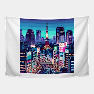 Tokyo Pixel Art Illustration Tapestry