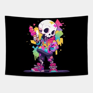 Cute and Creepy Fun Skater Skeleton Pastel Goth Design Tapestry