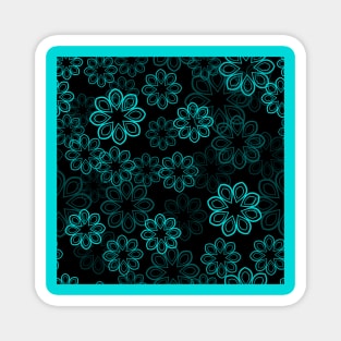 Neon Floral Cyan on Black Magnet