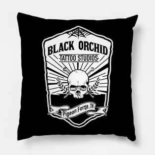 Black orchid tattoo skull Pillow