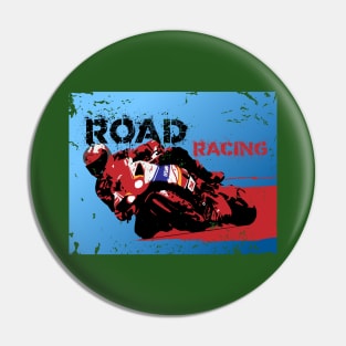 Road racer motorbike silhouette on grunge background Pin