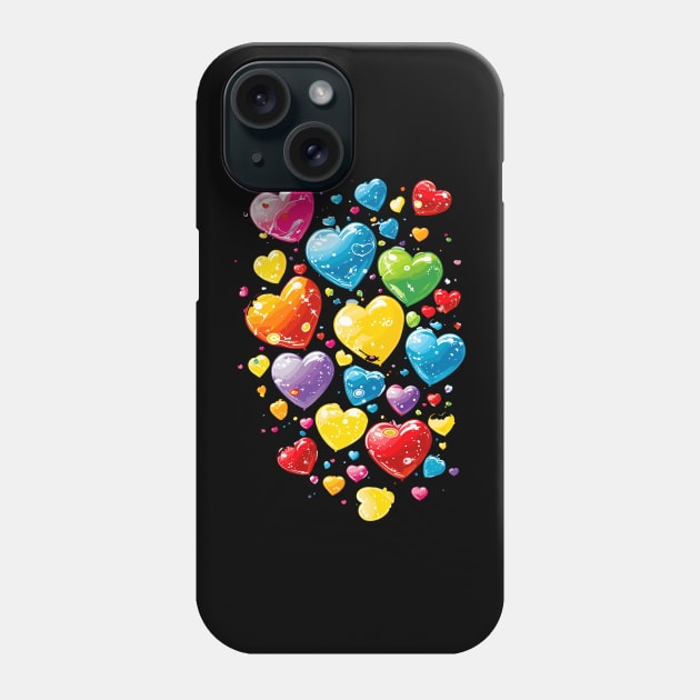 Valentines Day Colorful Hearts Happy Valentines Day Valentines Hearts adorn this beautiful design Great gift for lover wife daughter girl friend mom mother Happy Valentines Day Red Blue Pink Yellow Green Purple Phone Case by Tees 4 Thee