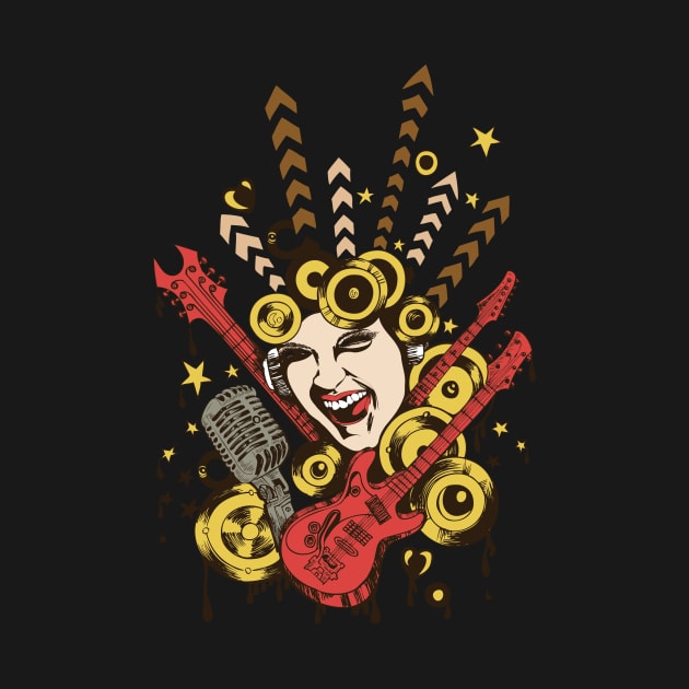 Vintage style Rock Goddess, Musical Explosion by Stupid Coffee Designs