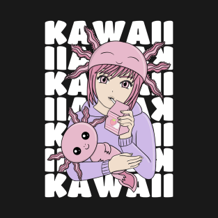 Kawaii Anime Girl & Cute Axolotl T-Shirt