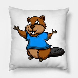 Cute Anthropomorphic Human-like Cartoon Character Beaver in Clothes Pillow